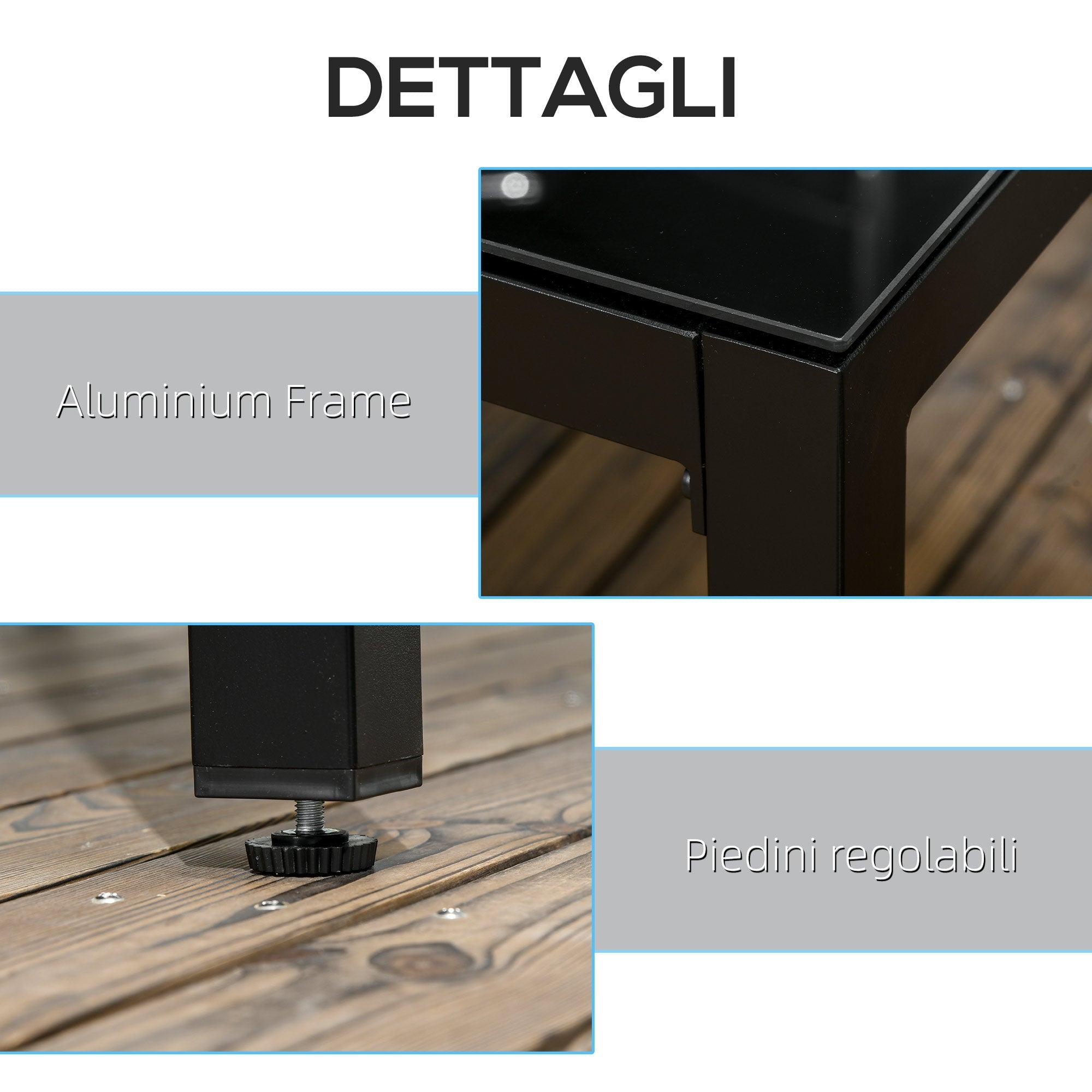 Rectangular Garden Table for 8 People in Aluminum and Glass, 180x80x72cm, Black - Borge' Group Limited