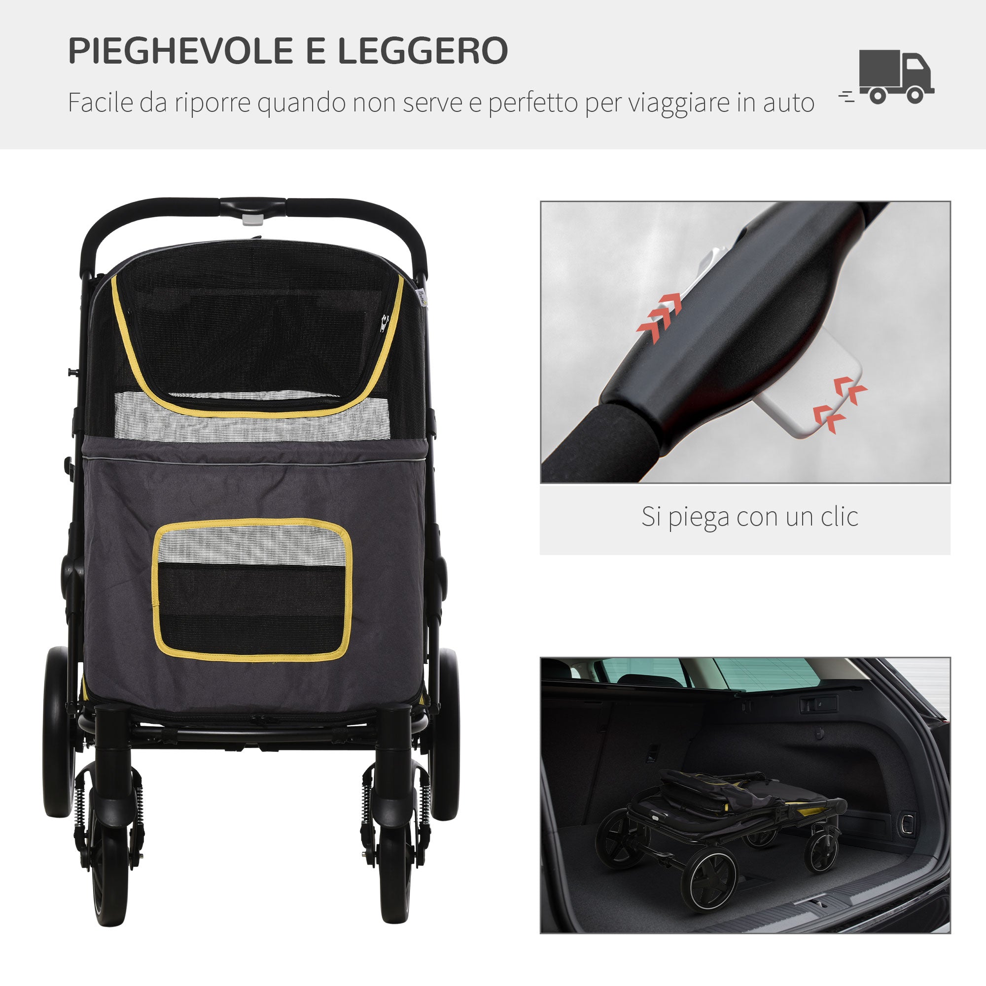 Folding Dog Stroller for Medium Dogs with Zippered Entrances and Mesh Windows, 112x65x100 cm - Borge' Group Limited