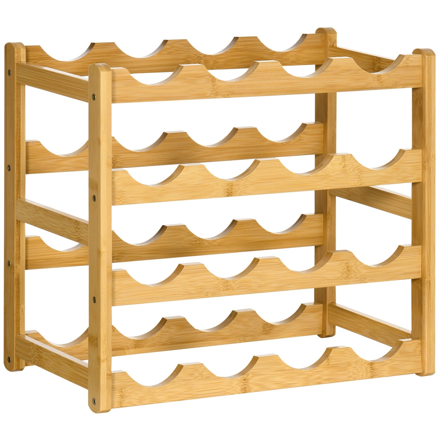 4 -level wine rack shelf for 16 bamboo wood bottles, 43x23.5x38cm