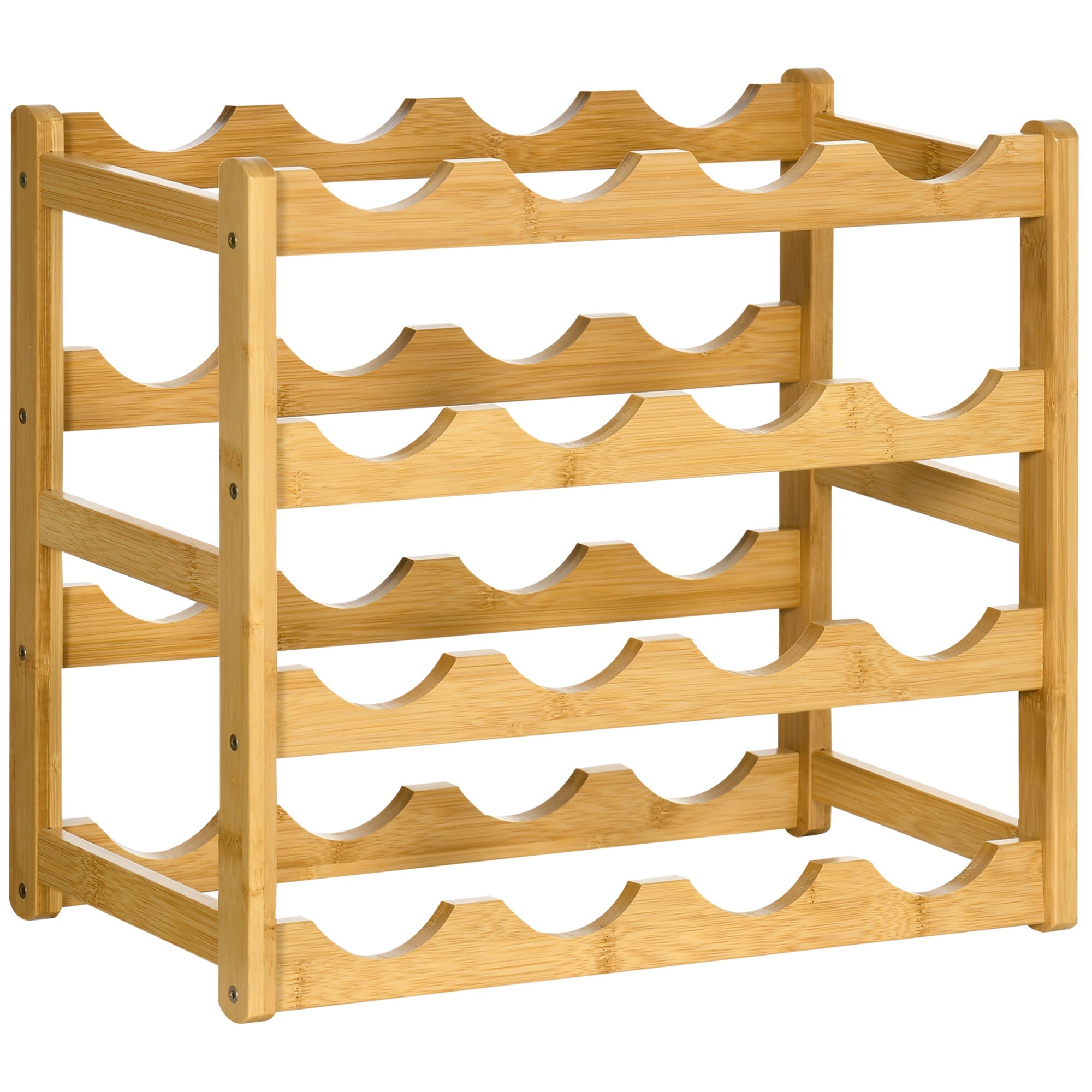 4 -level wine rack shelf for 16 bamboo wood bottles, 43x23.5x38cm - Borgè