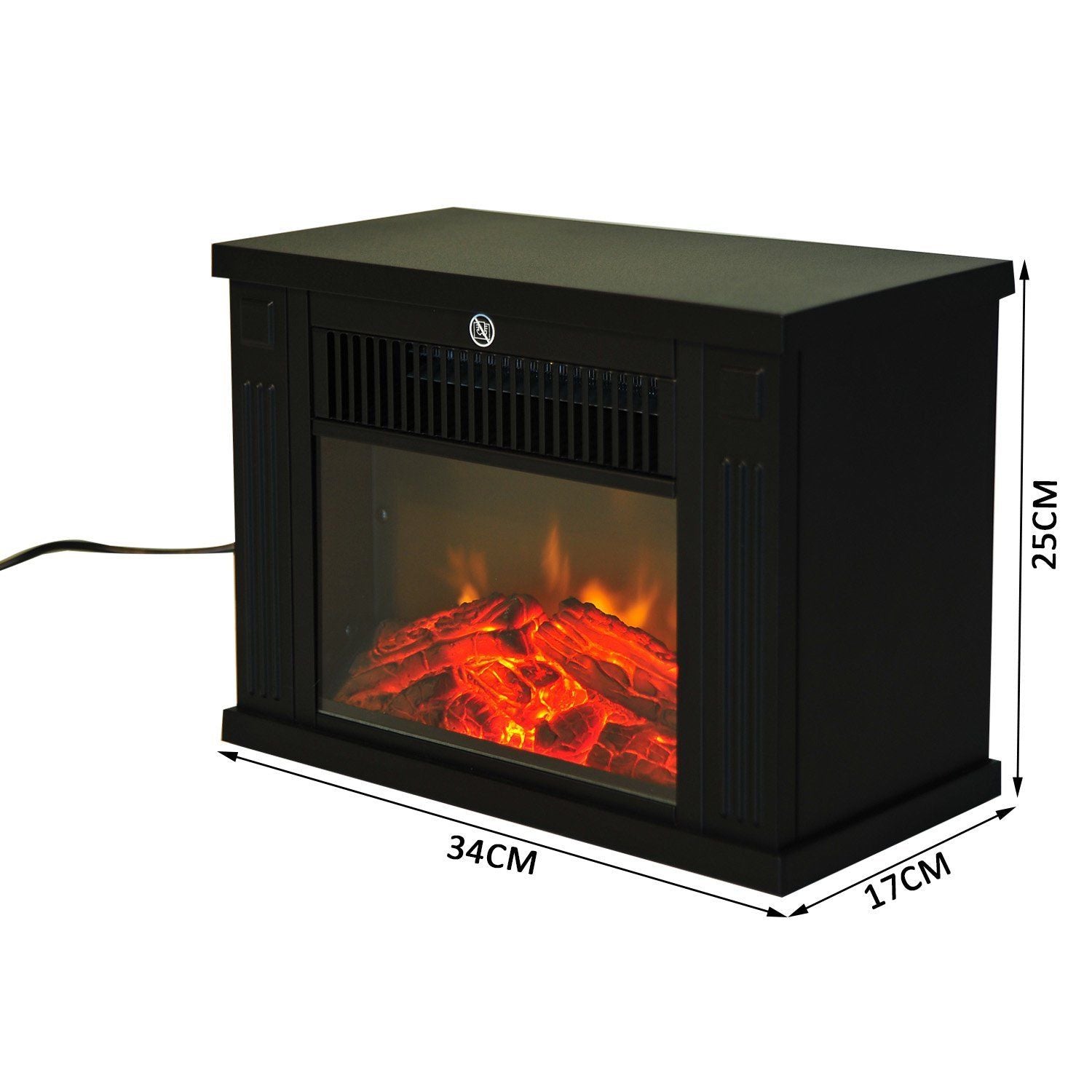 electric fireplace from land power 600W/1200w plastic and tempered black glass, 34x17x25cm - Borgè