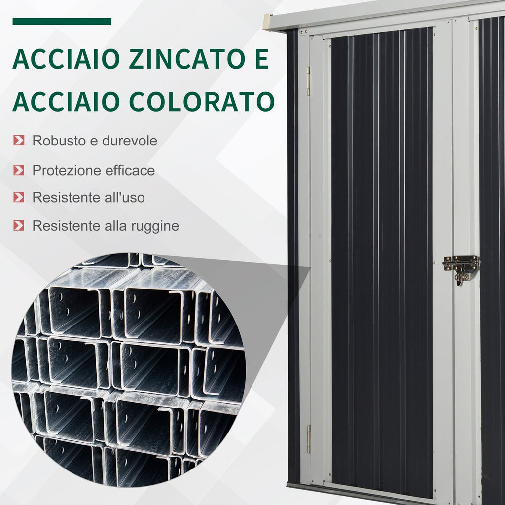 Steel Sheet Garden Shed with Double Door, 147x86x134cm, Black and White - Borge' Group Limited