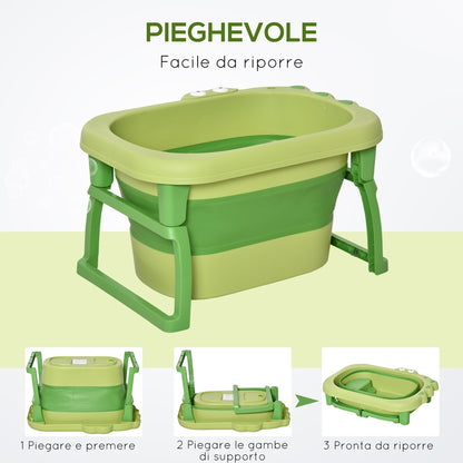 Folding bath tray for babies and children of 0-6 years, in non-slip plastic, green, 75.3x55.4x43cm