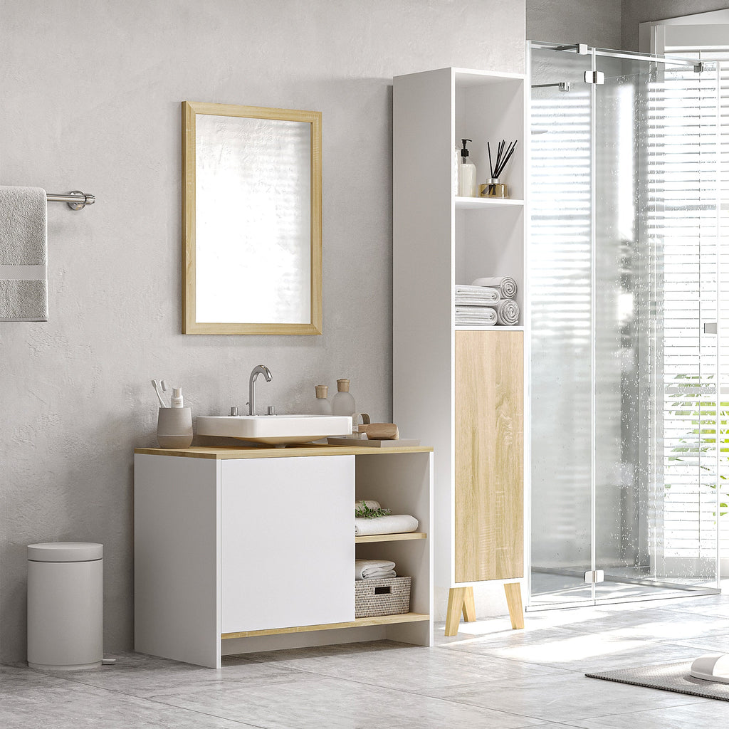 White with Wooden Top Bathroom Vanity | 77 x 45 x 60cm - Borgè