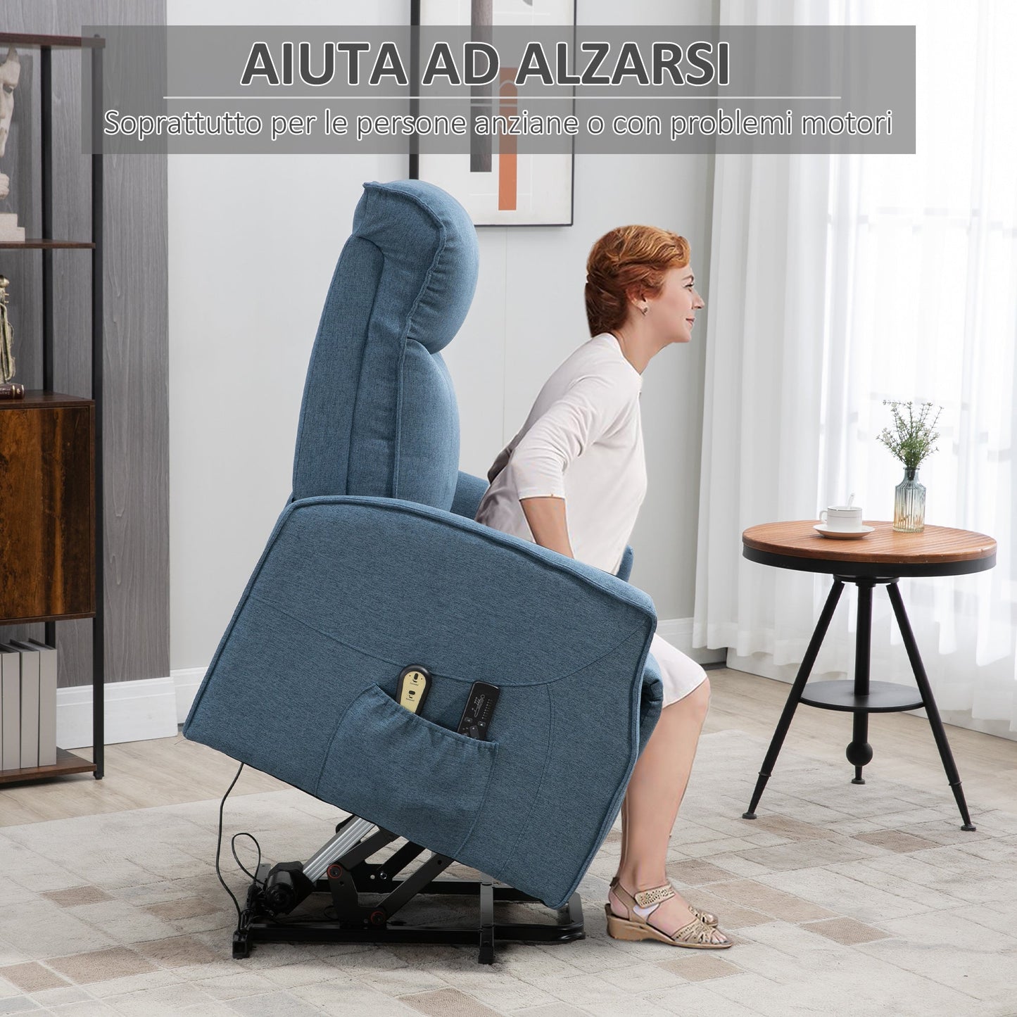 armchair relaxation with 8 massage points, reclination at 135 ° and 2 remote controls, blue