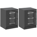 Set 2 modern bedside tables with 3 drawers for bedroom and living room in chipboard, 40x36x56 cm, Grey - Borgè