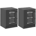 Set 2 modern bedside tables with 3 drawers for bedroom and living room in chipboard, 40x36x56 cm, Grey - Borgè