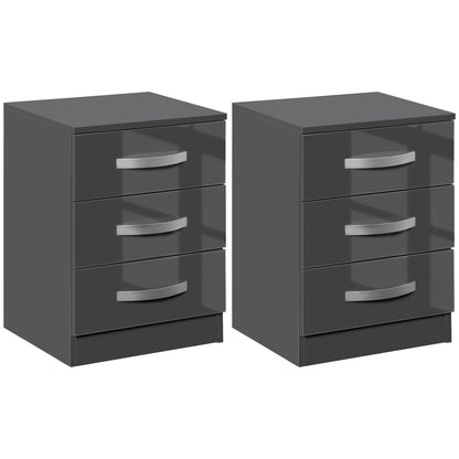 Set 2 modern bedside tables with 3 drawers for bedroom and living room in chipboard, 40x36x56 cm, Grey - Borgè