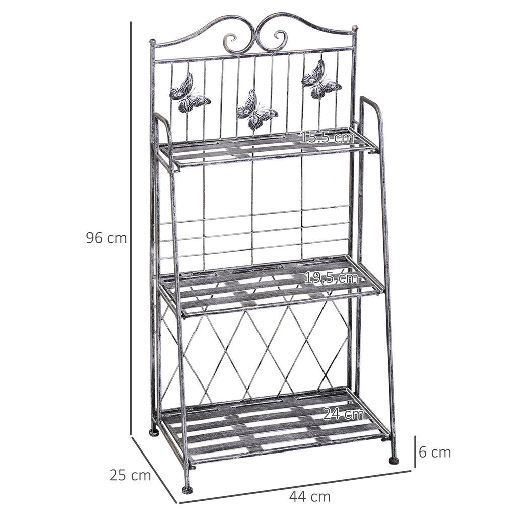 3 Tier Folding Garden Balcony Planter Shelf, Metal, Silver, 44x25x96 cm - Borge' Group Limited