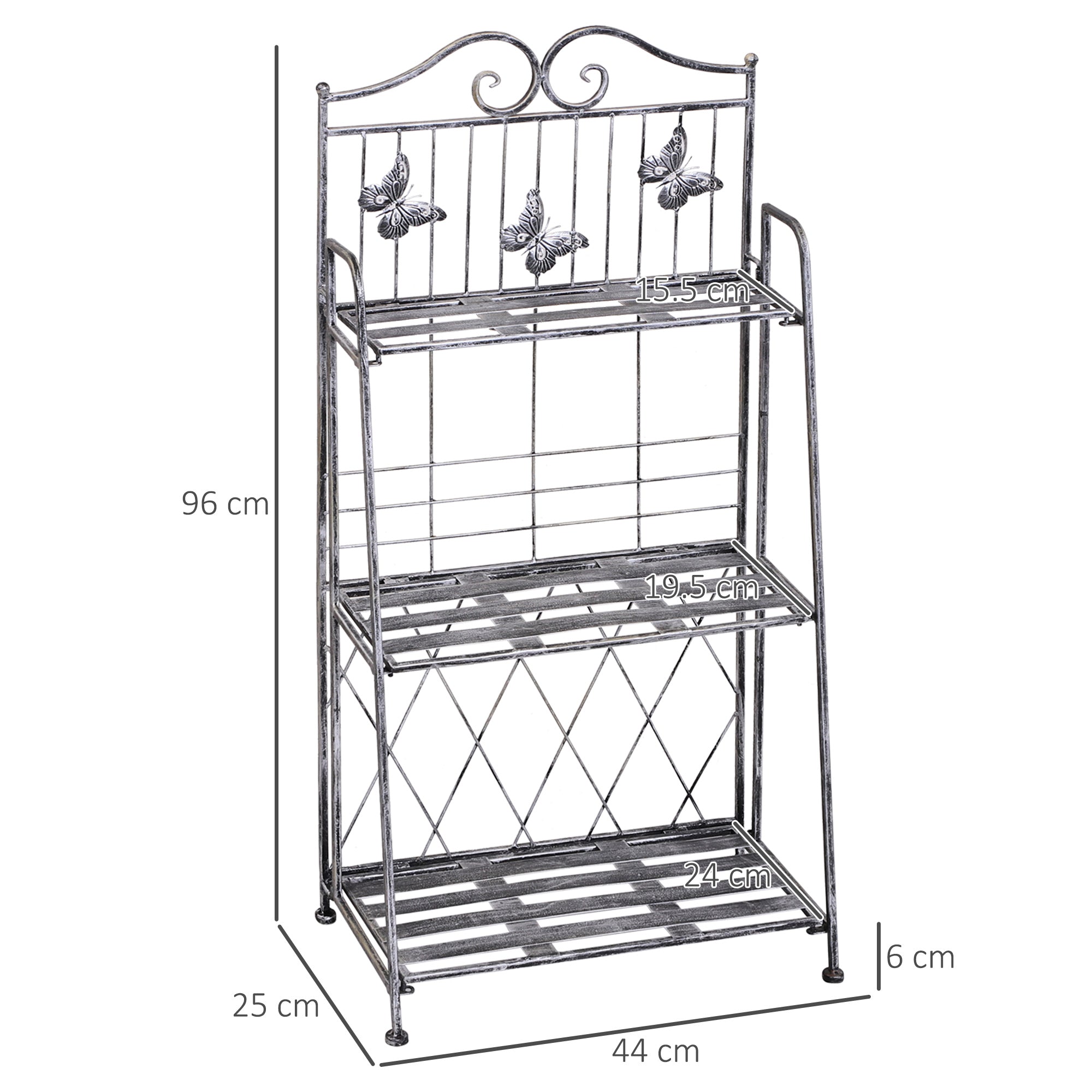 3 Tier Folding Garden Balcony Planter Shelf, Metal, Silver, 44x25x96 cm - Borge' Group Limited