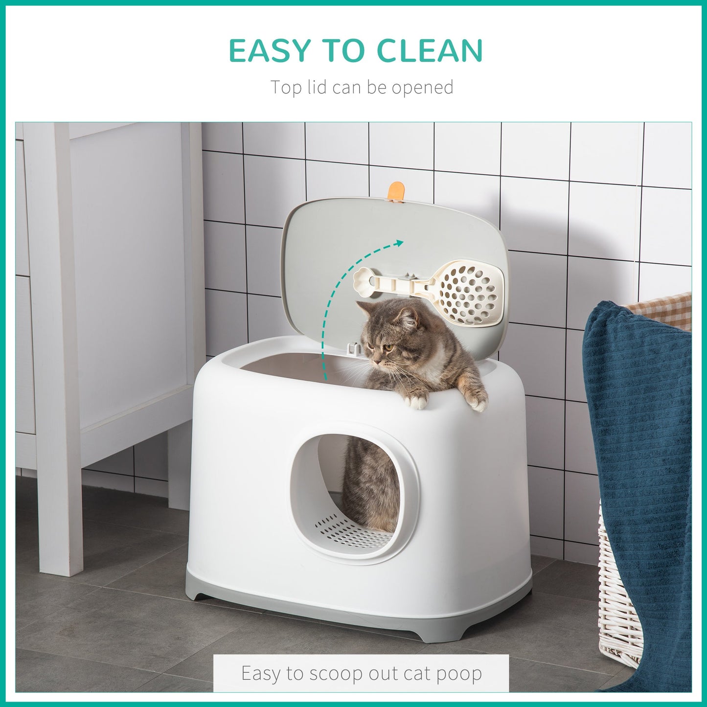 PAWHUT PP PP cat bed with scale and lid included, 55x40x39cm, white and Grey - Borgè