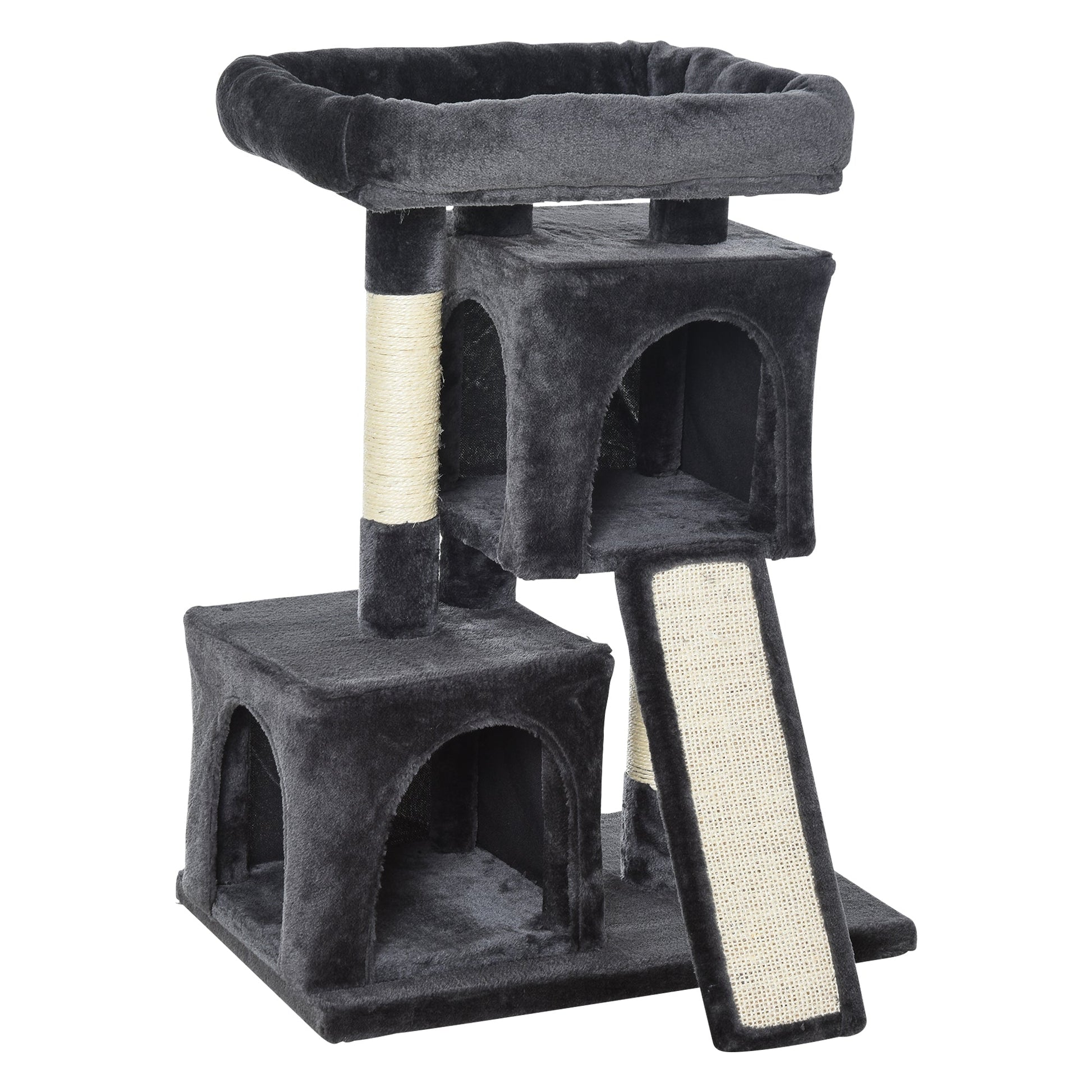 Cat Tree for cats with Scratch Pole, bed and 2 houses, 59x39x83cm, black - Borgè