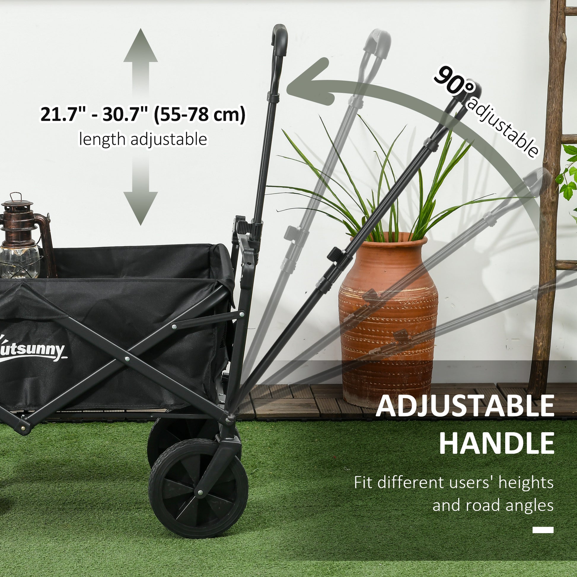 Outsunny garden trolley 110L with telescopic handle and steel roof and oxford fabric, black - Borgè