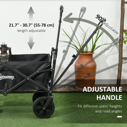 Outsunny garden trolley 110L with telescopic handle and steel roof and oxford fabric, black - Borgè