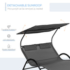 Ultimate Comfort: Deluxe 2-Seater Sun Lounger with Wheels, Padded Headrest, and Roof in Stylish Gray (200x137x138 cm) - Borge' Group Limited