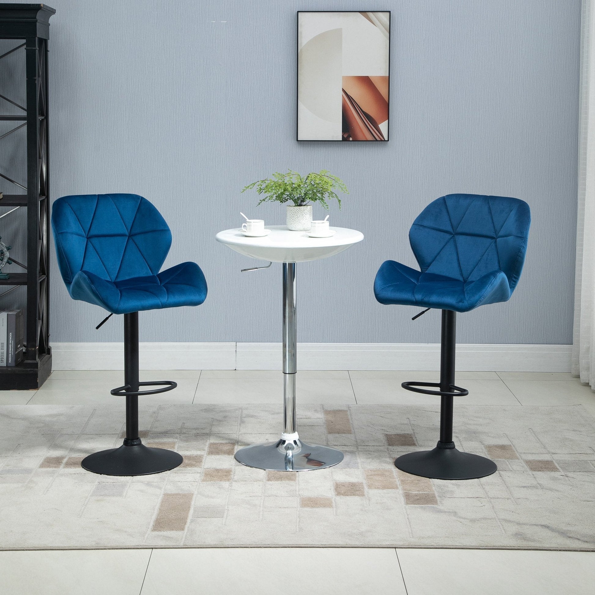 Set 2 swivel bar stools with adjustable height of velvet coating and round base - blue - Borgè