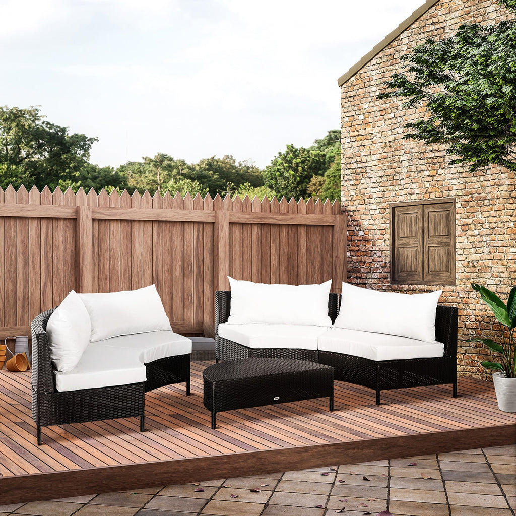 5-Piece Rattan Outdoor Sofa Set with Ottoman, Black and White Garden Lounge Set, 96cm x 68cm x 65cm - Borge' Group Limited