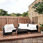 5-Piece Rattan Outdoor Sofa Set with Ottoman, Black and White Garden Lounge Set, 96cm x 68cm x 65cm - Borge' Group Limited