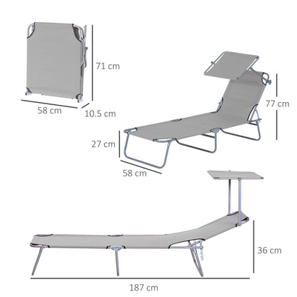 Outsunny folding garden deckchair with adjustable roof and backrest reclining at 4 levels, light gray - Borgè