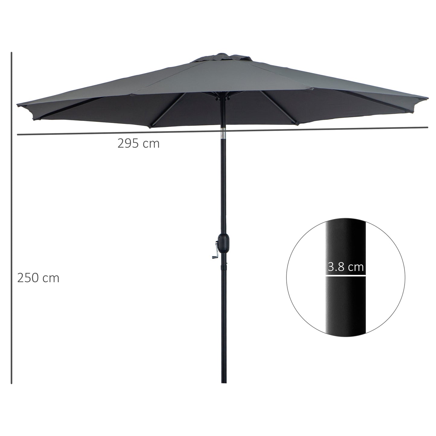 Outsunny garden umbrella Ø300cm inclinable with metal crank and dark Grey polyester - Borgè