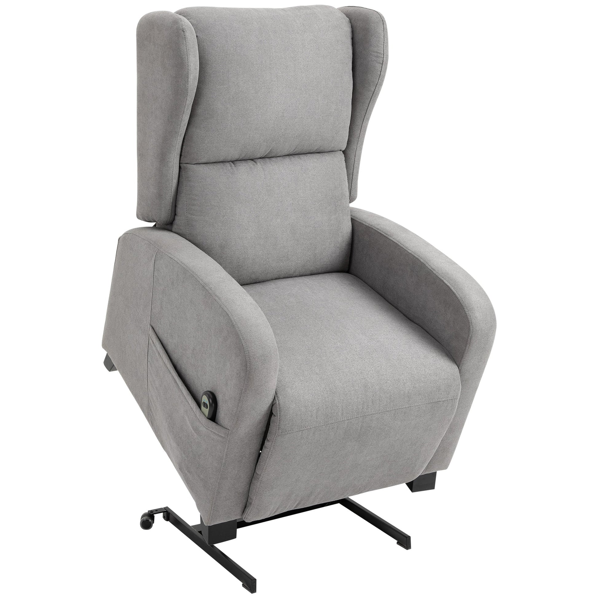 Reclinable Grey Armchair with Lift Assist, remote control and wheels - Borgè