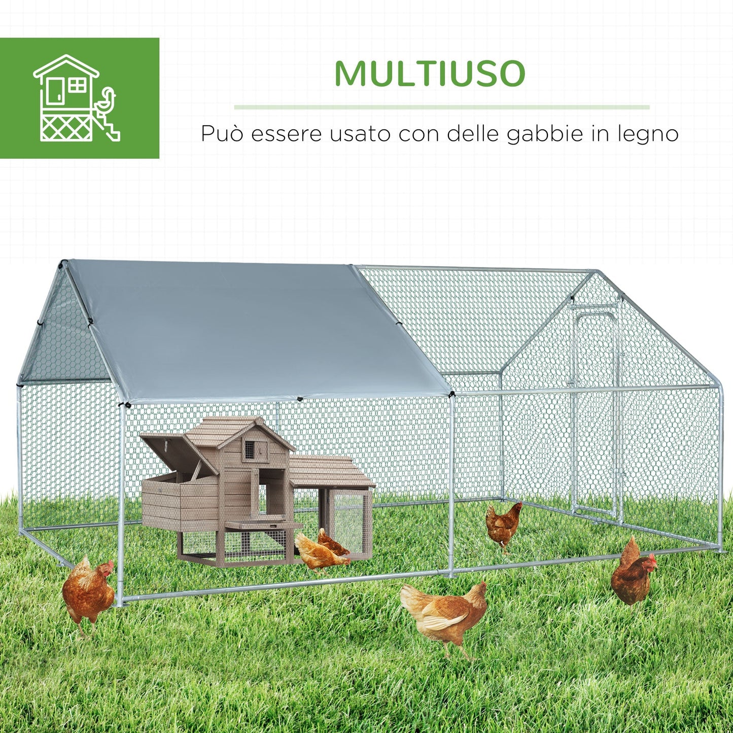 Pawhut Pollaio for Outdoor Chickens in Metal with Oxford fabric cover, 300x400x195 cm, silver - Borgè