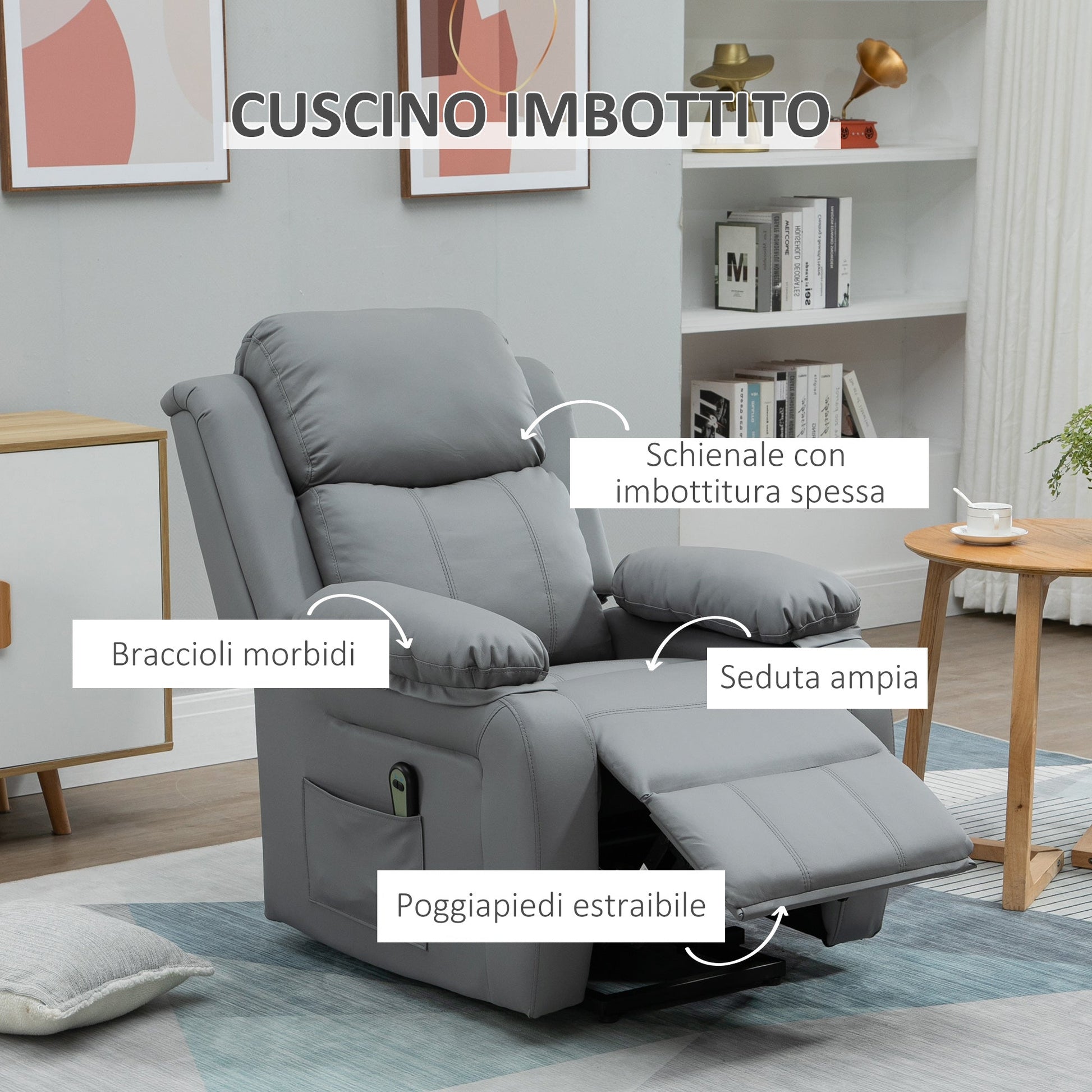 Reclinable Grey Armchair with Lift Assist up to 160 Â° with remote control - Borgè