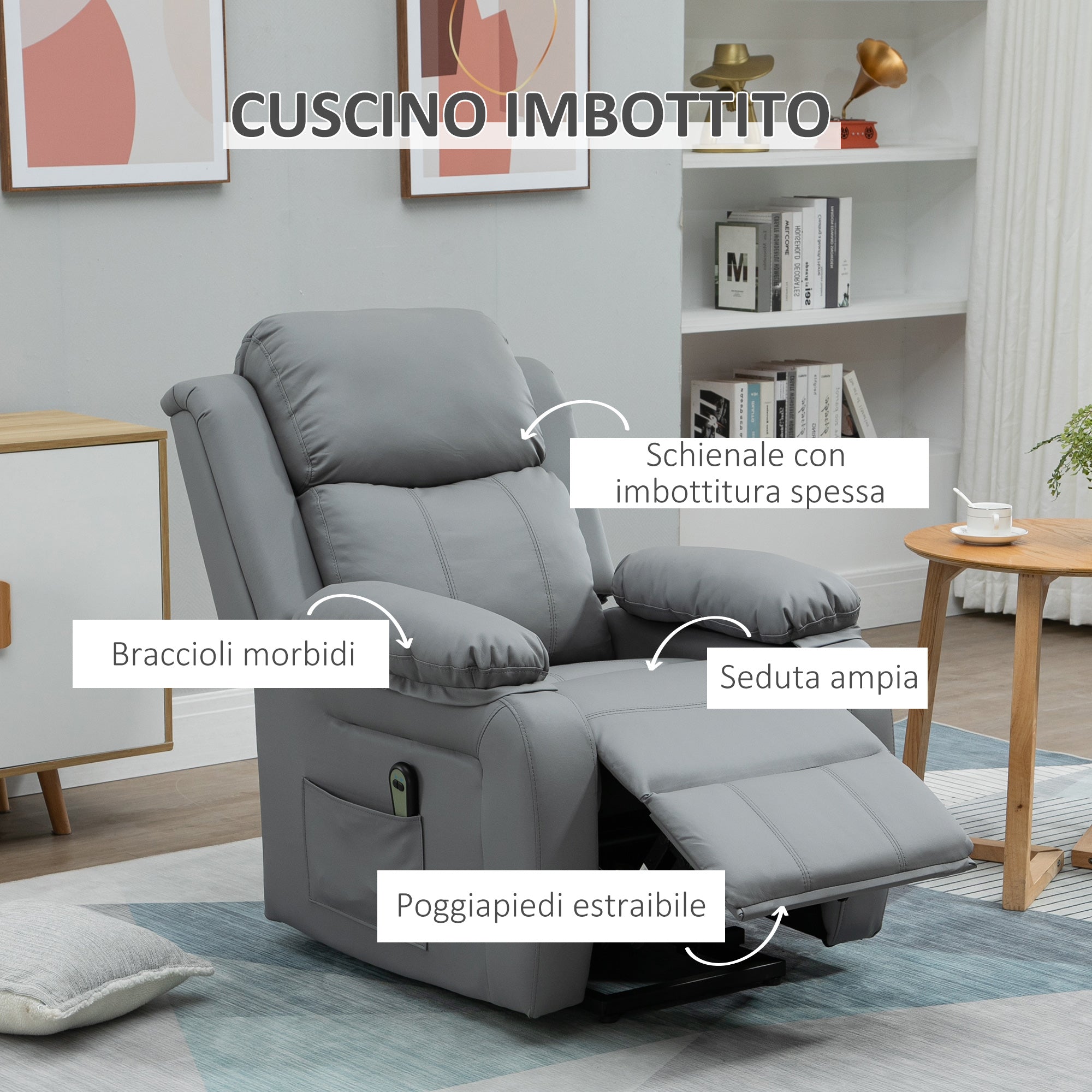 Reclinable Grey Armchair with Lift Assist up to 160 Â° with remote control - Borgè