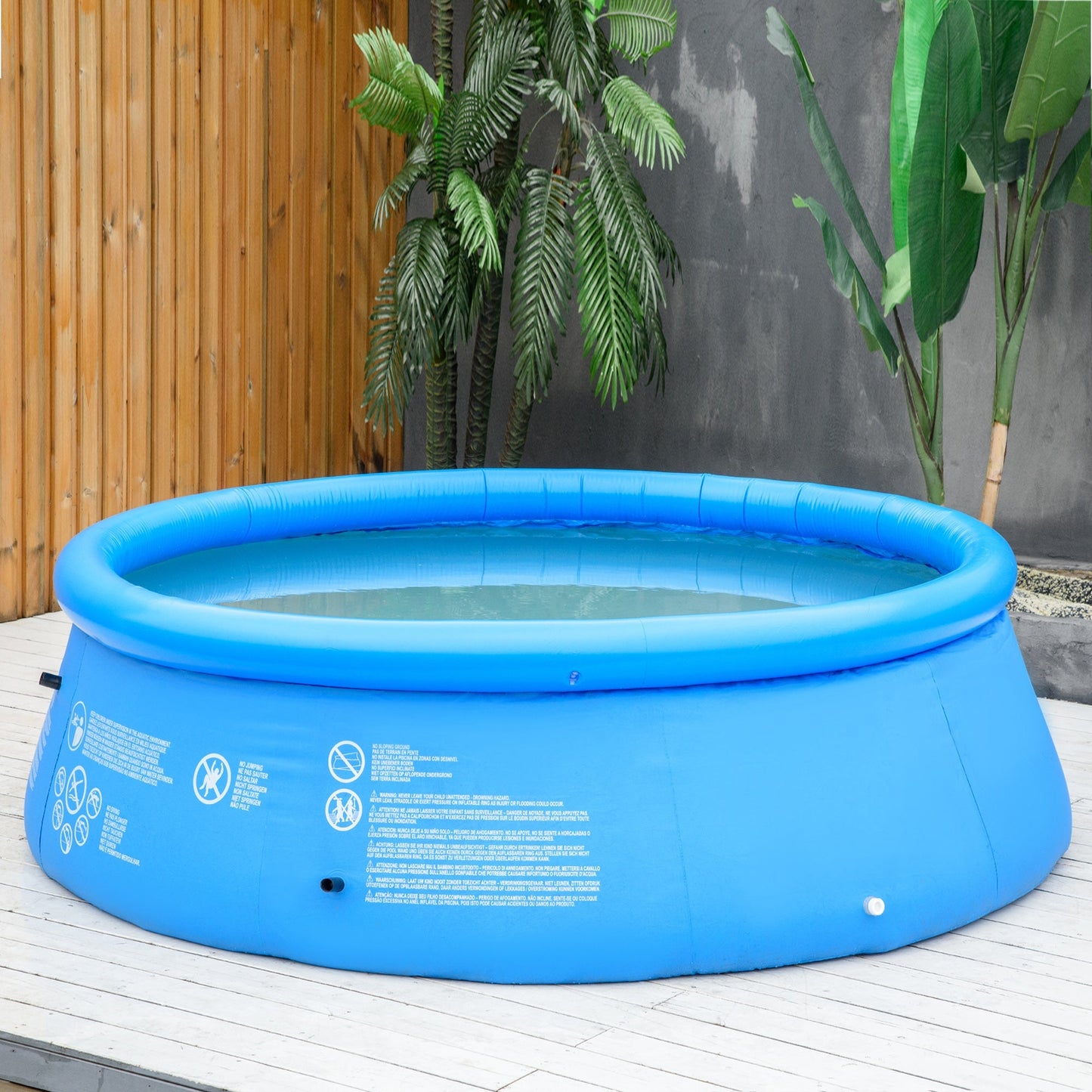 Outsunny Garden inflatable swimming pool for 3-4 people in 3-layer pvc with drain valve and manual pump included, φ274x76cm, blue - Borgè