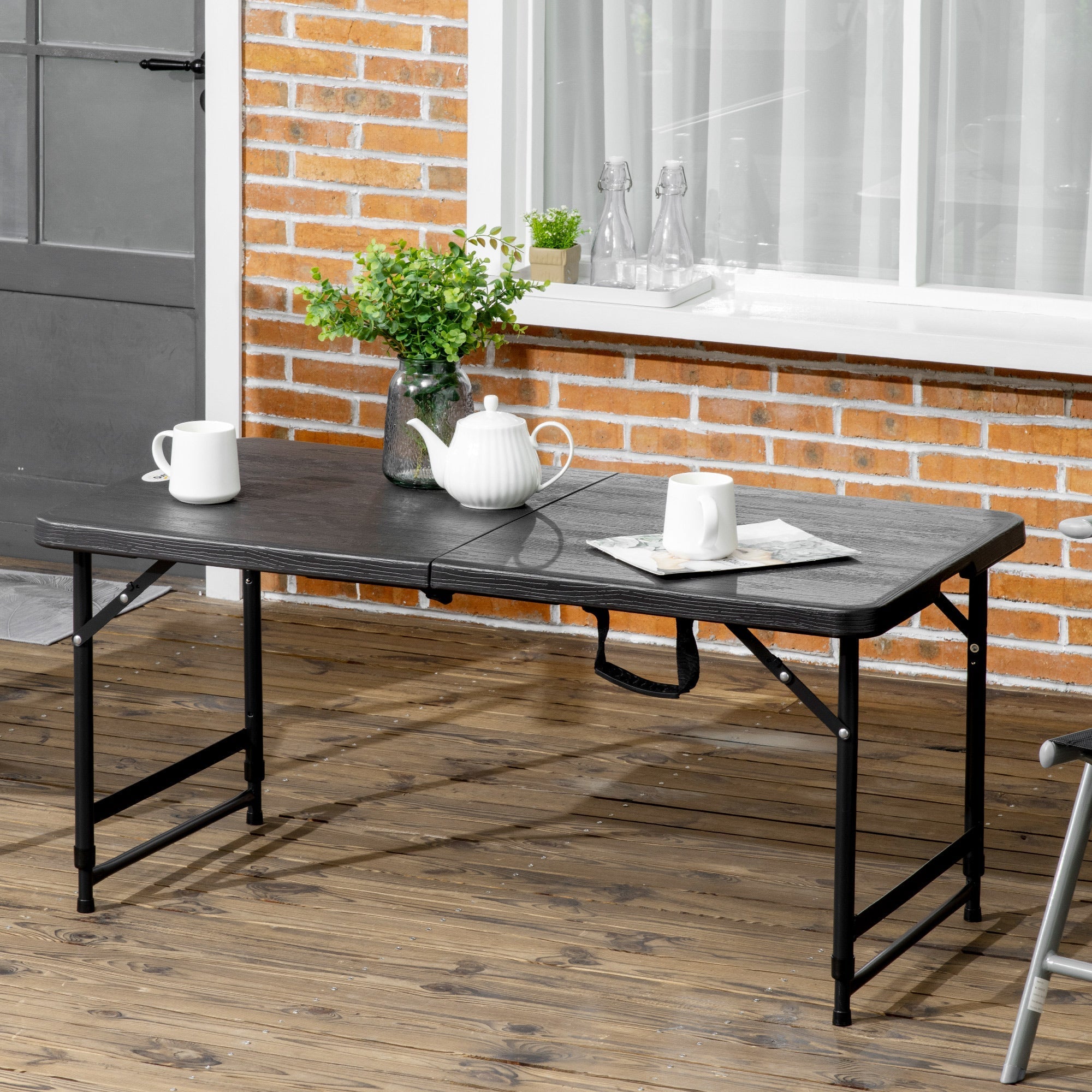 Folding Garden Table for 4 People with Adjustable Height, in Steel and HDPE, 118x60x74 cm - Borge' Group Limited