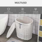 Cesto Boarder holder in wicker with lid and internal sack in washable fabric, white - Borgè