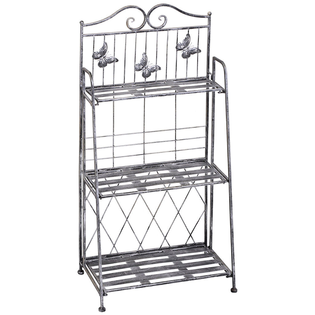 3 Tier Folding Garden Balcony Planter Shelf, Metal, Silver, 44x25x96 cm - Borge' Group Limited