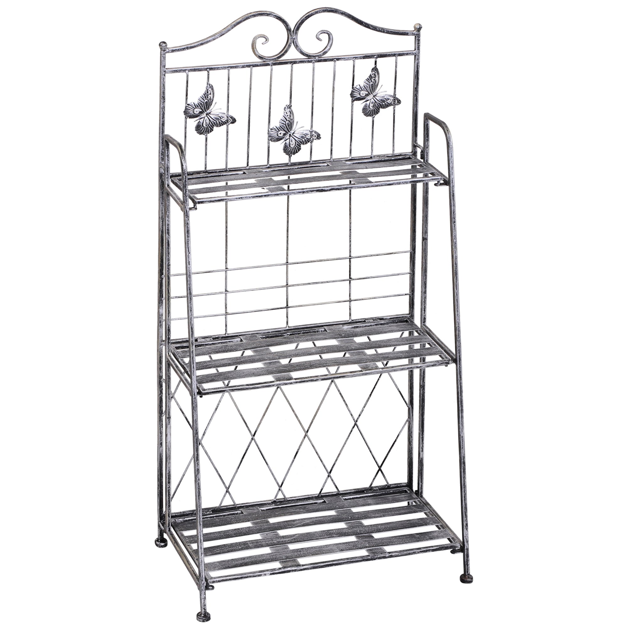 3 Tier Folding Garden Balcony Planter Shelf, Metal, Silver, 44x25x96 cm - Borge' Group Limited