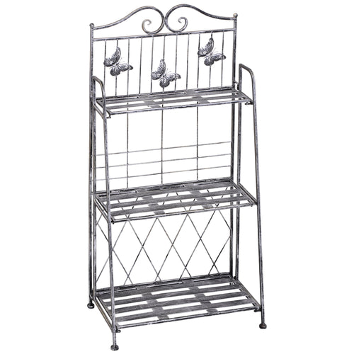 3 Tier Folding Garden Balcony Planter Shelf, Metal, Silver, 44x25x96 cm - Borge' Group Limited
