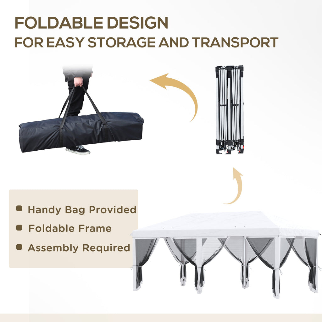 6x3m Folding Gazebo in Steel with 6 Mosquito Net Curtains, Cream Color - Borge' Group Limited