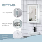 Kleankin Bathroom cabinet wall unit with mirror and magnetic closing door, 41x14x60cm - white - Borgè