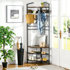 Hanging from angular earth with bench and industrial style shoe rack, 50x50x183cm, brown - Borgè