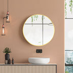 Kleankin Round Bathroom Mirror with Aluminum League wall frame, Ã˜50x2cm, gold - Borgè