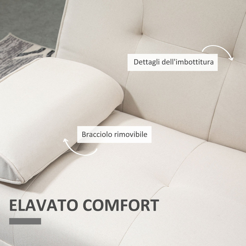Reclinable 3 -seater sofa bed with linen effect coating and folding table, beige - Borgè