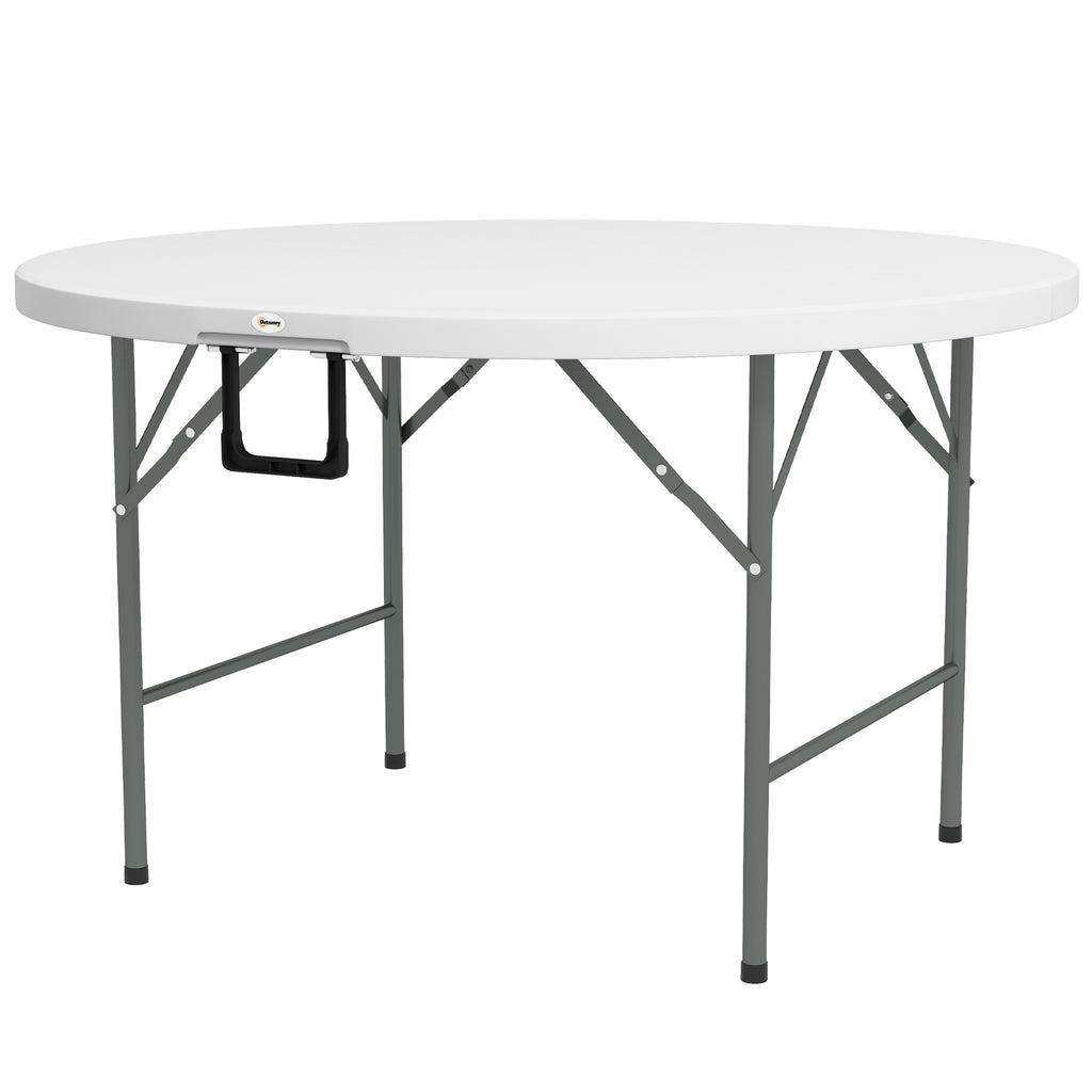 Outsunny folding table for garden and camping, in steel and HDPE, Ã˜122x73 cm, gray and white - Borgè