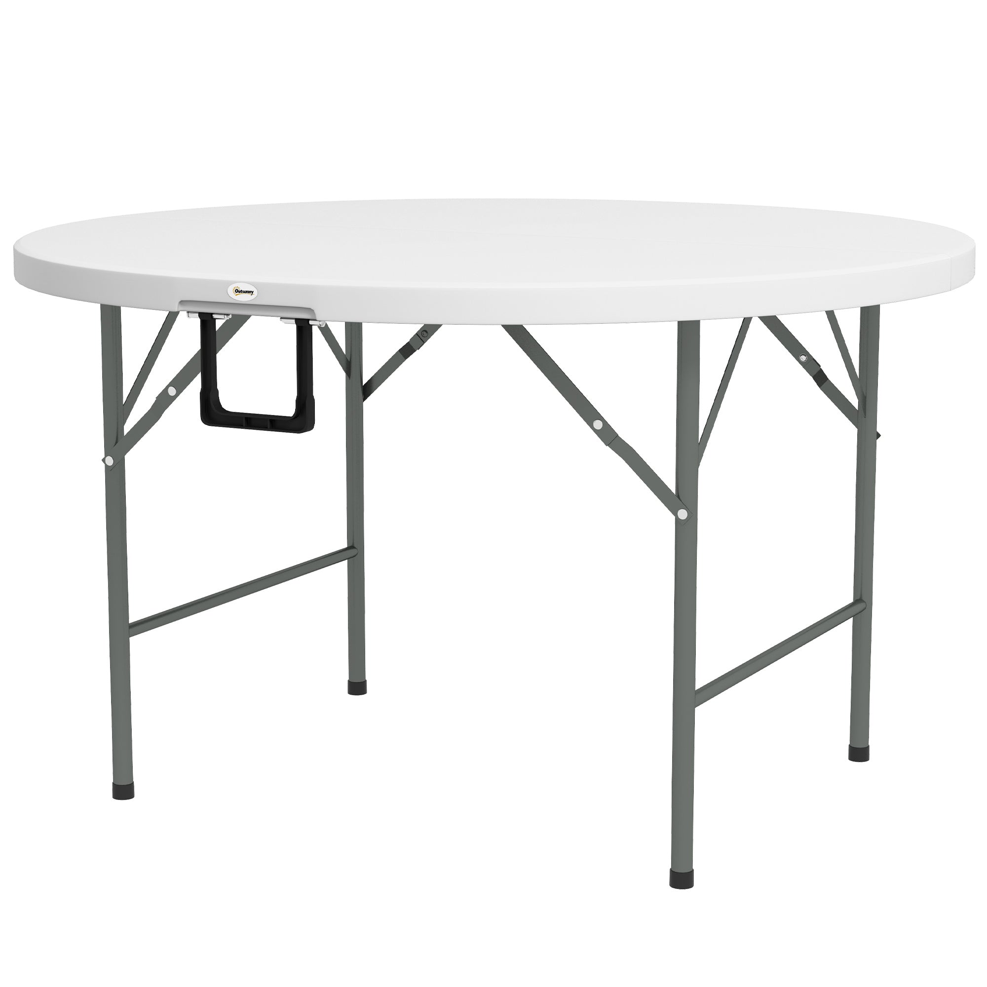 Outsunny folding table for garden and camping, in steel and HDPE, Ã˜122x73 cm, gray and white - Borgè
