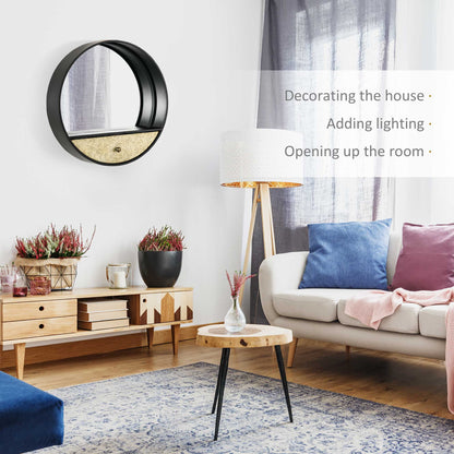 round wall mirror Ø61cm with drawer and black metal frame - Borgè