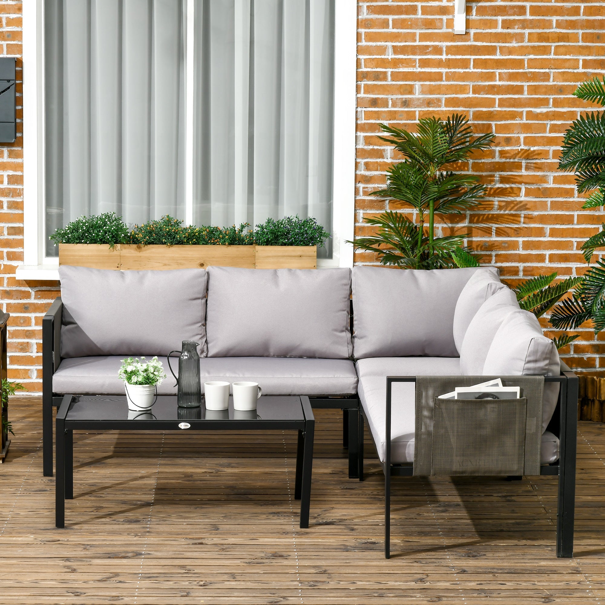 PARIS | 4 Piece Garden Set with 2 Sofas, Corner Chair and Tempered Glass Coffee Table - Borge' Group Limited