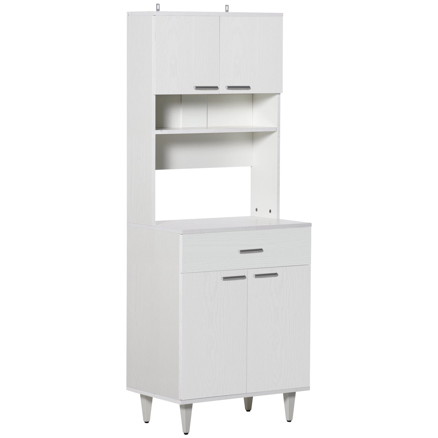 High Kitchen Sideboard, Classic White Wooden Sideboard with 2 Cabinets and 1 Shelf, White, 60x40x160cm - Borgè