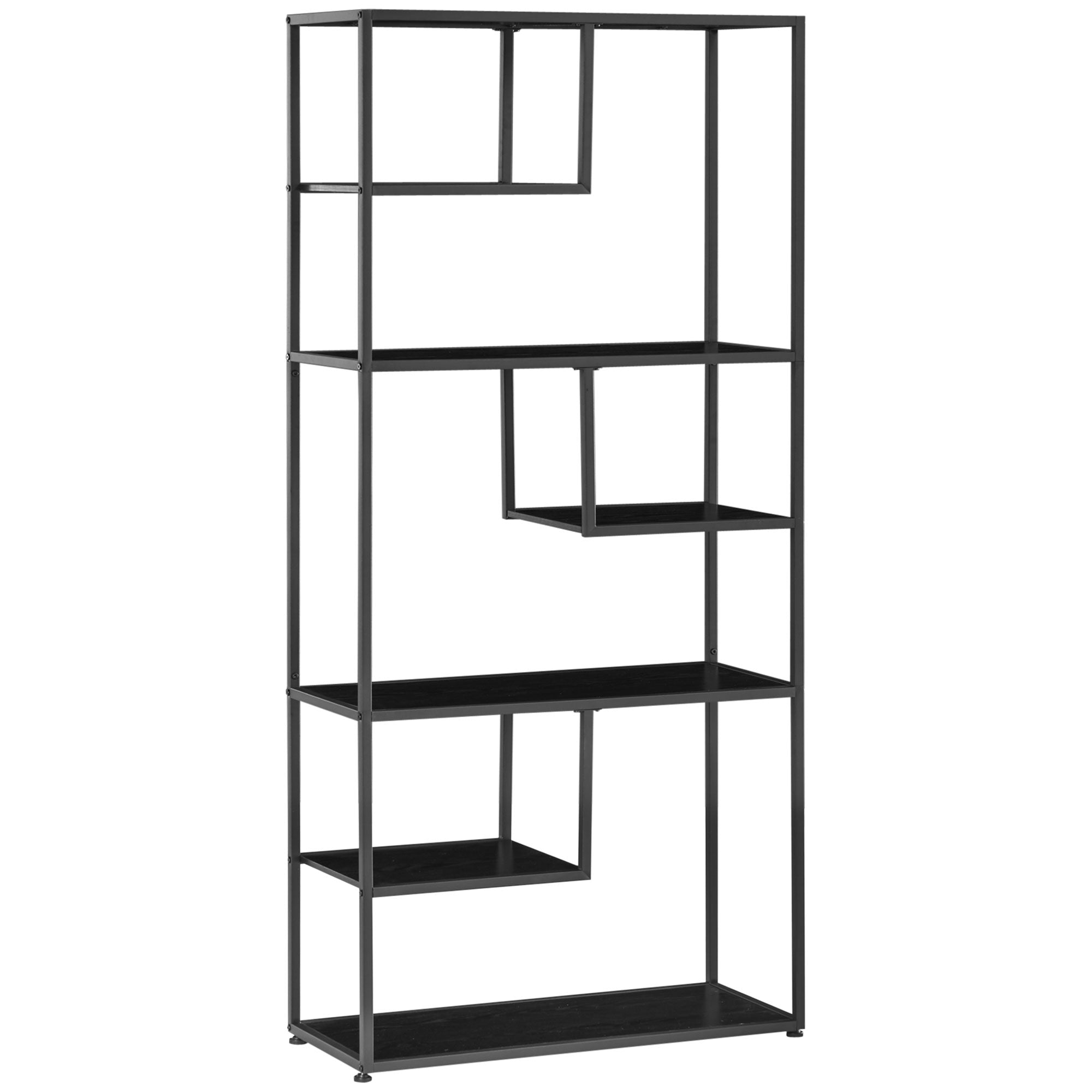 Mobile 7 -level bookcase in chipboard and steel for living room, bedroom and office, 83x34x180 cm, black - Borgè