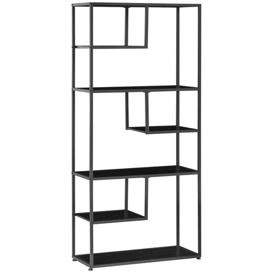 Mobile 7 -level bookcase in chipboard and steel for living room, bedroom and office, 83x34x180 cm, black