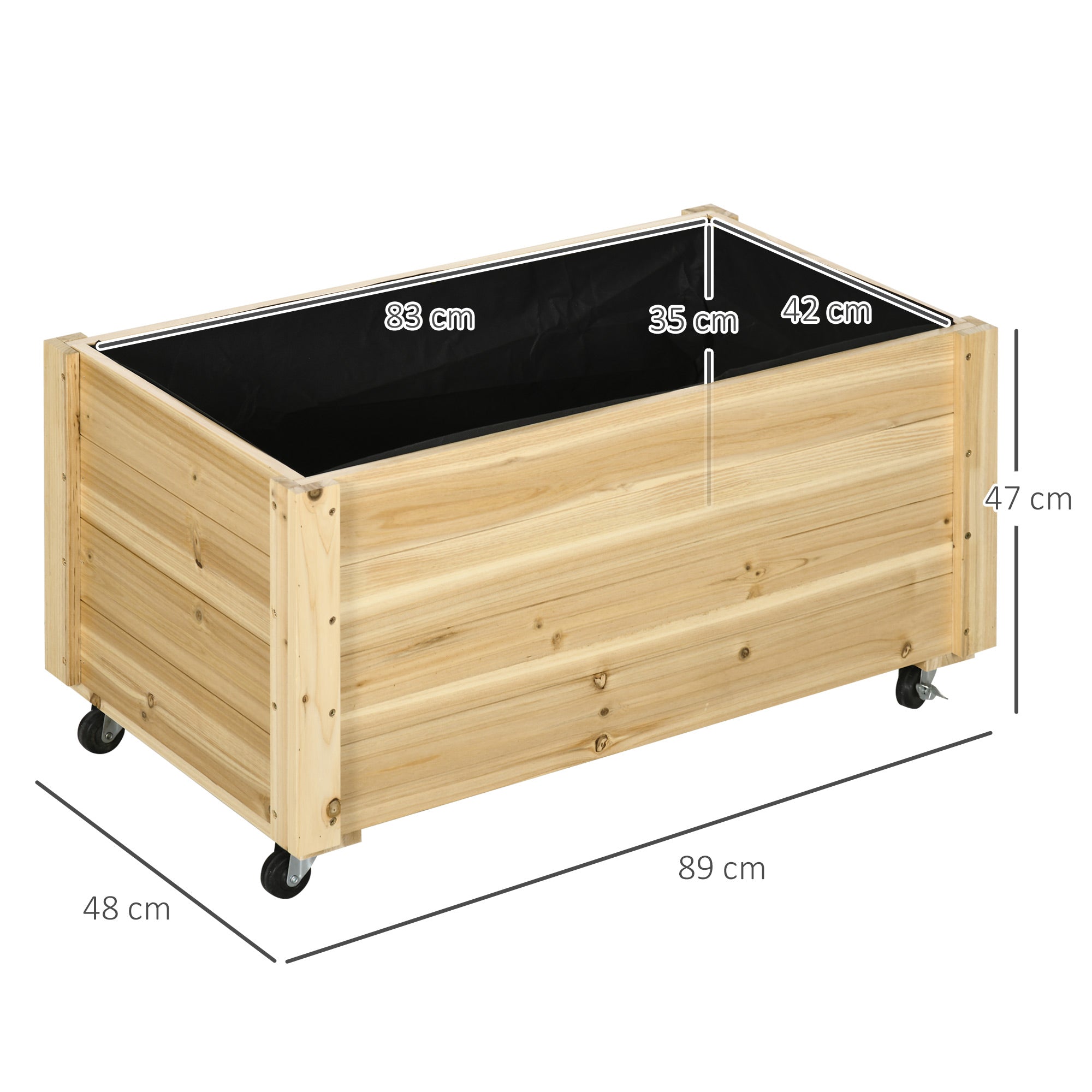 Outsunny garden flock with drainage hole and wheels, in fir wood, 89x48x47 cm - Borgè