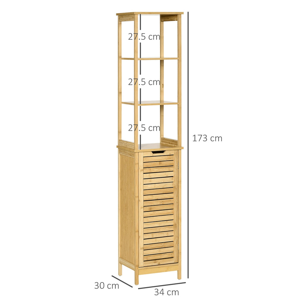 Kleankin Bathroom Cabinet with 3 shelves and 1 sideboard, slatted design, mdf and bamboo, 34x30x173cm - Borgè