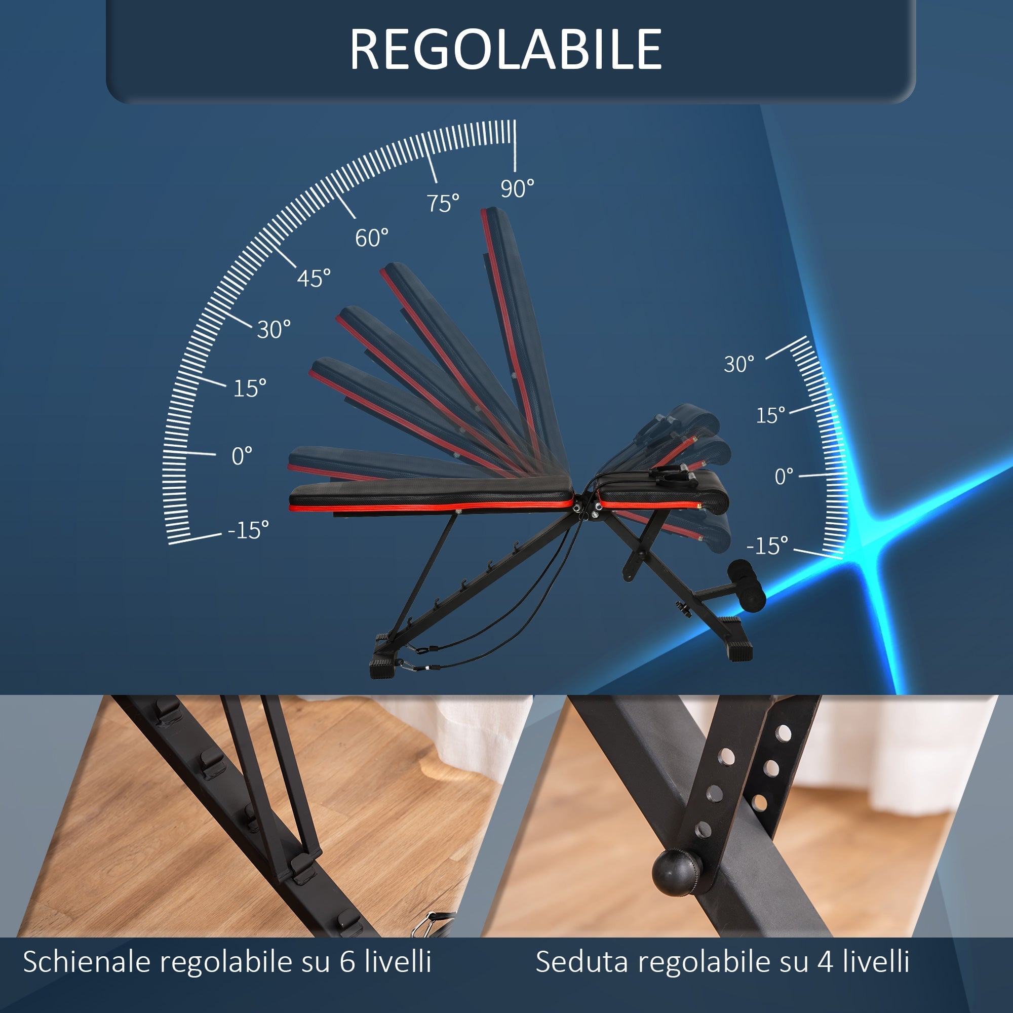 Multifunctional Abdominal and Weight Bench, Adjustable Incline and Elastic Bands, 130x48x48-109cm, Black - Borge' Group Limited