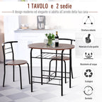 Dining Set 3 pieces table with 2 wood and black brown chairs - Borgè